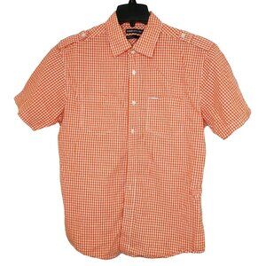 Ecko Unltd Orange White Checkered Men’s Casual Button-Up Short Sleeve Shirt